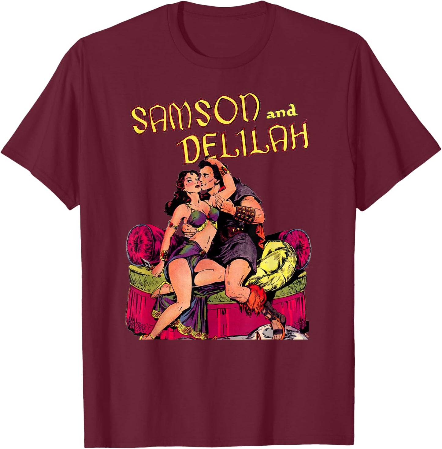 Classic Christian Bible Stories-Samson and Delilah T-Shirt - T-Shirt | Maroon