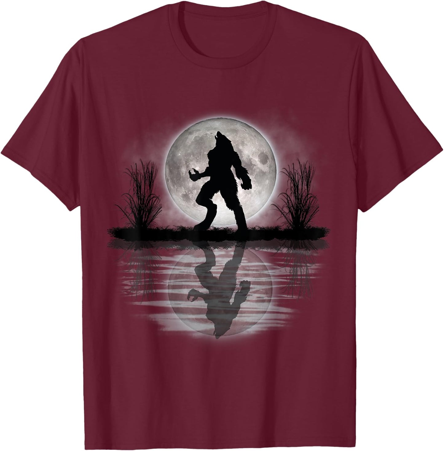 Werewolf Under A Full Moon Howling Scary T-Shirt - T-Shirt | Maroon