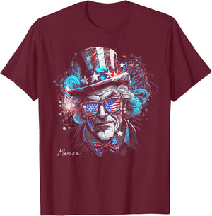 Uncle Sam Fourth 4th of July American Flag USA America Funny T-Shirt - T-Shirt | Maroon