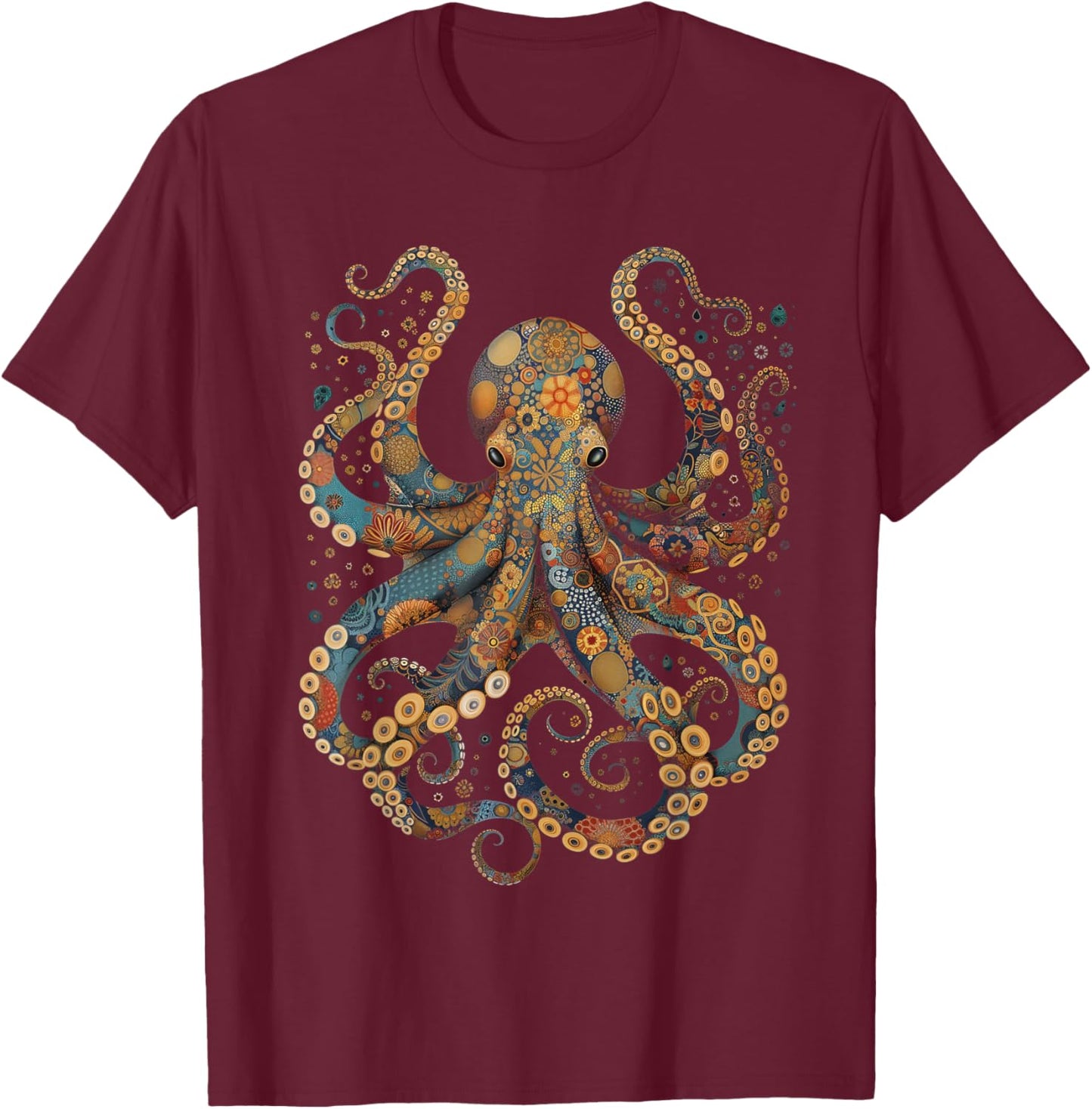 Octopus Floral Vintage Flowers Octopus Octopus Diving T-Shirt - T-Shirt | Maroon