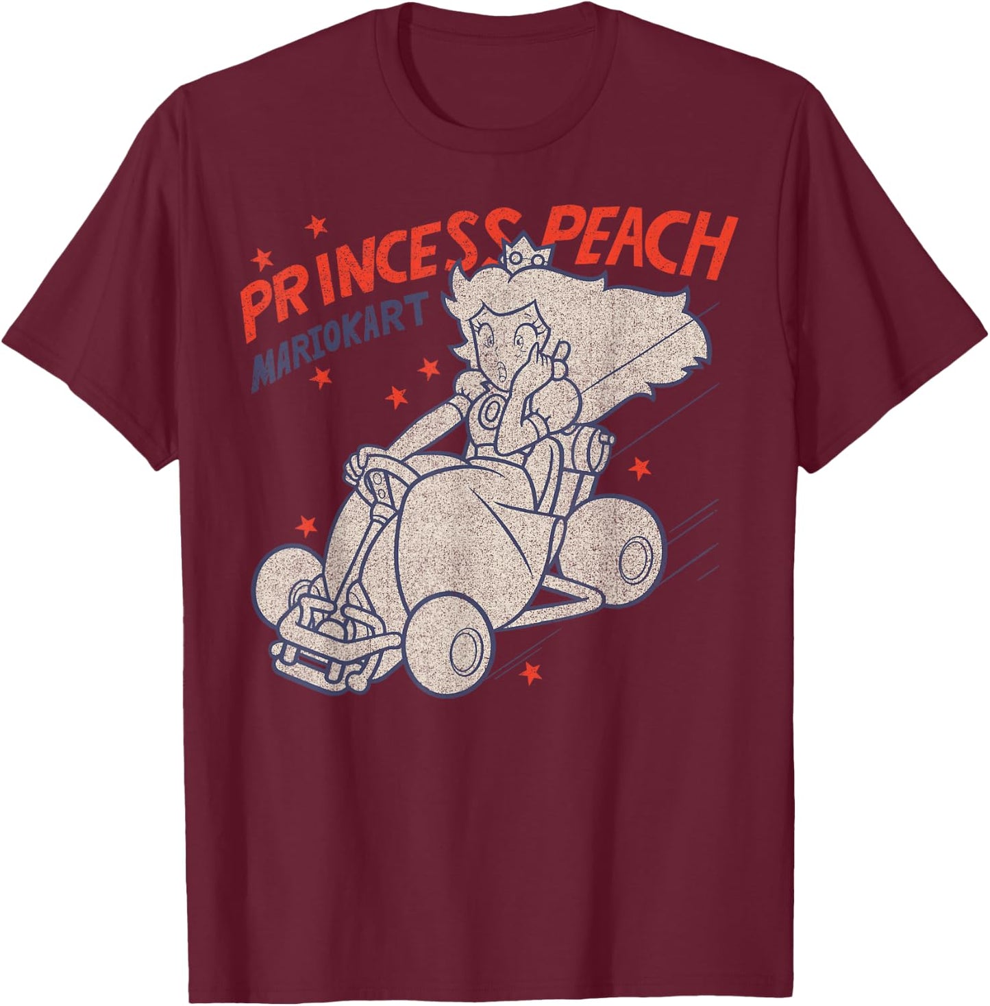 Mario Kart Princess Peach Surprised Outlined Poster T-Shirt - T-Shirt | Maroon
