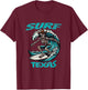 Surf Texas Cowboy Skeleton Surfing Radical Texan Waves Yeeha T-Shirt - T-Shirt | Maroon