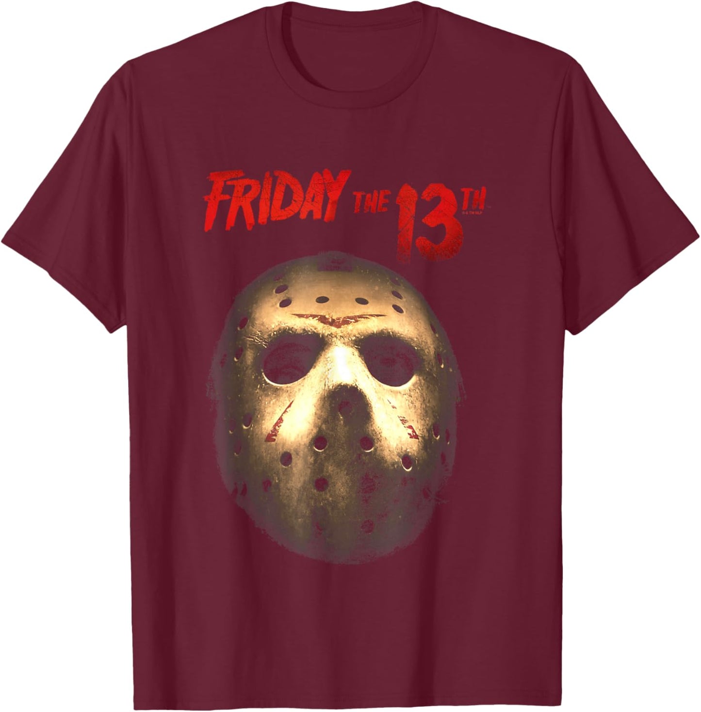 Friday The 13th Jason Voorhees Hockey Mask Distressed T-Shirt - T-Shirt | Maroon