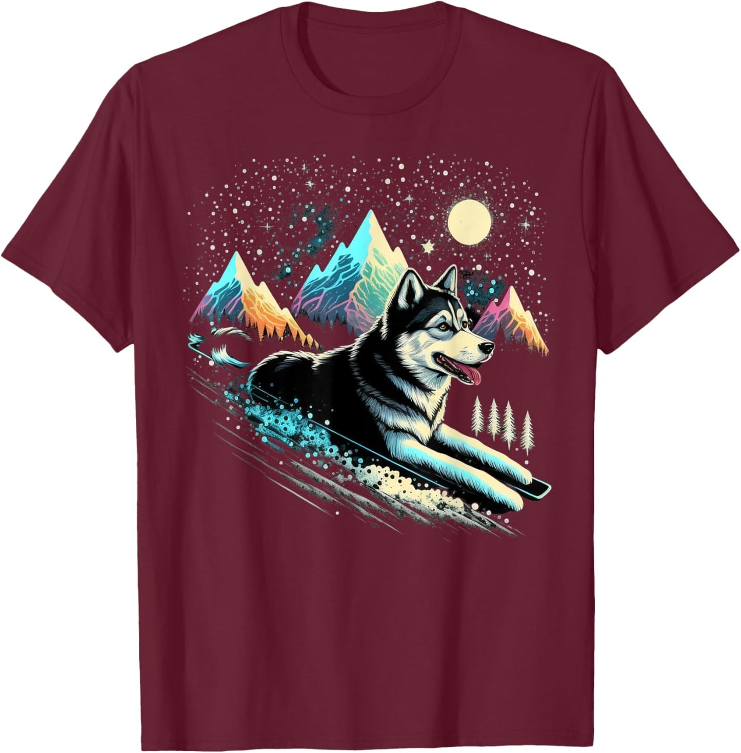 Siberian Husky Lover Apparel for Husky Owner - Cute Siberian Husky Dog - Adult & Kids - Black - Short Sleeve - - Regular Fit - Cotton 60%, Polyester 40% T-Shirt - T-Shirt | Maroon