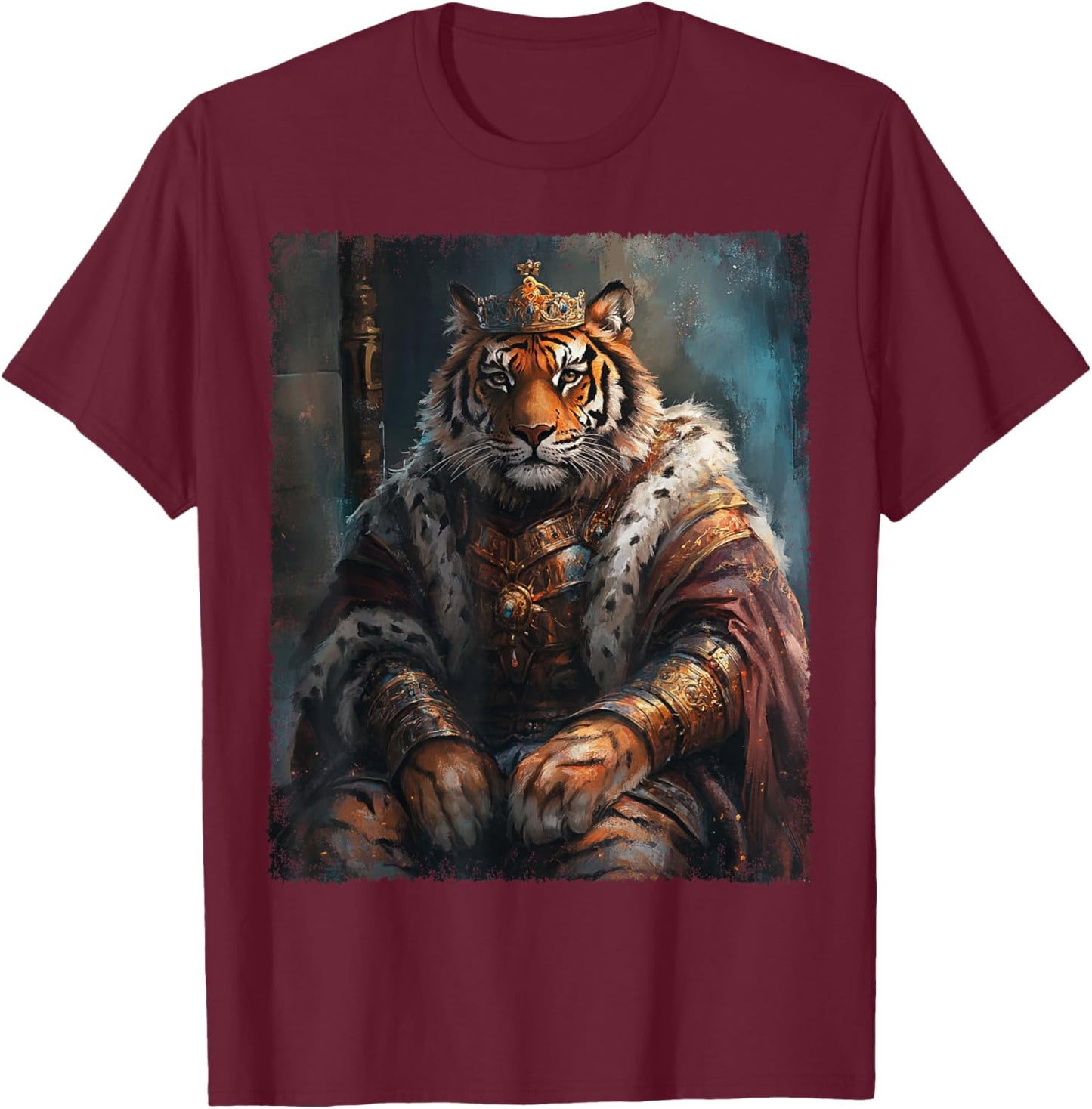 Funny Tiger Renaissance Painting Art T-Shirt - T-Shirt | Maroon