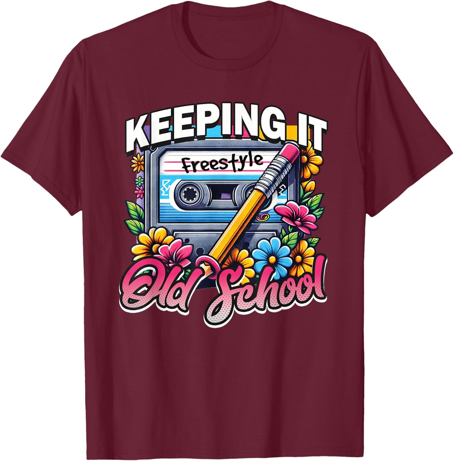 Keeping It Old School 80s Freestyle Cassette Design T-Shirt - T-Shirt | Maroon