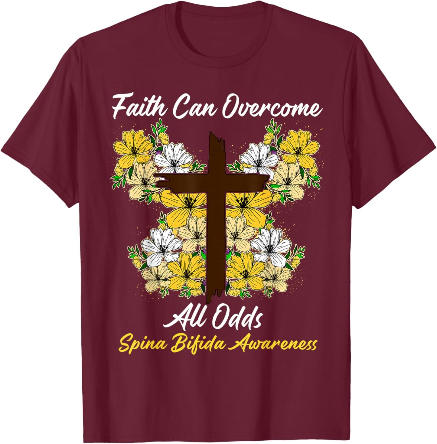 Woman Spina Bifida Awareness Faith Cross Butterfly T-Shirt - T-Shirt | Maroon