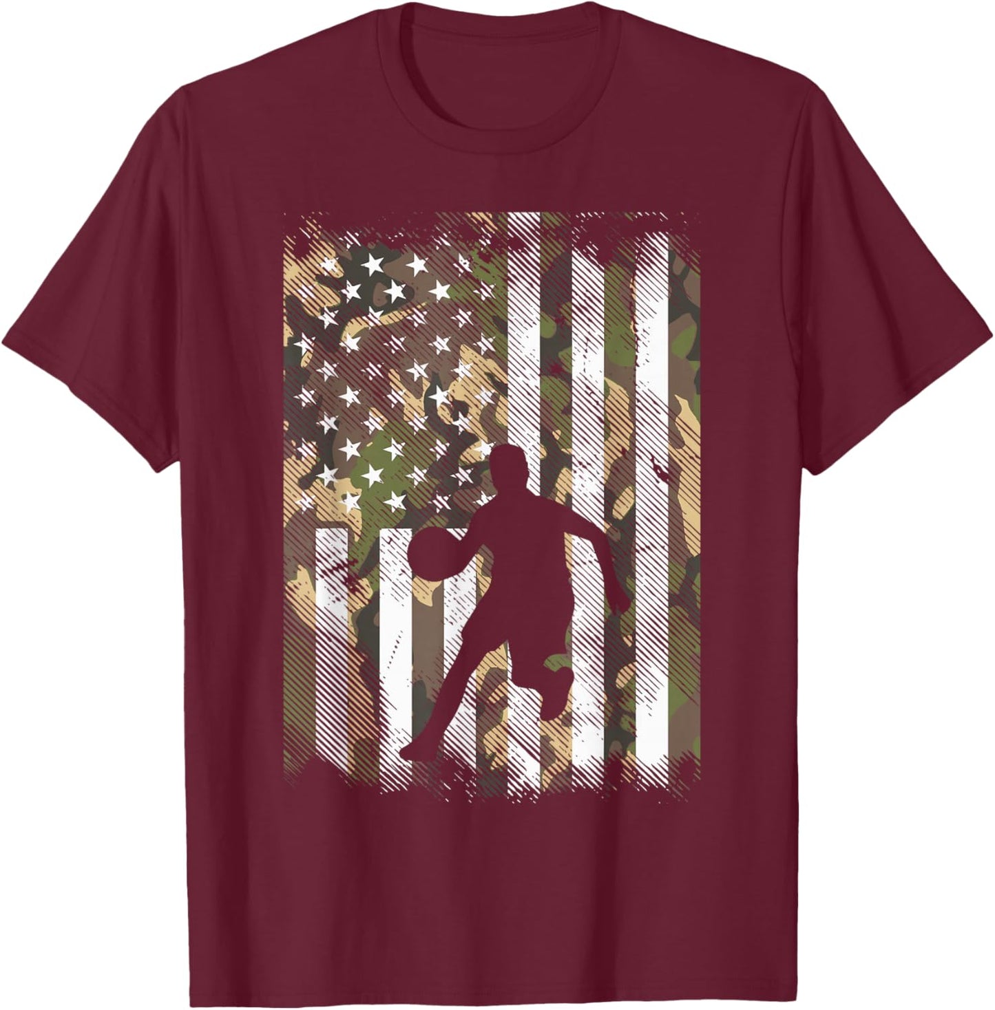 Camo Flag Basketball Vintage Patriotic Baller Men Women Kids T-Shirt - T-Shirt | Maroon