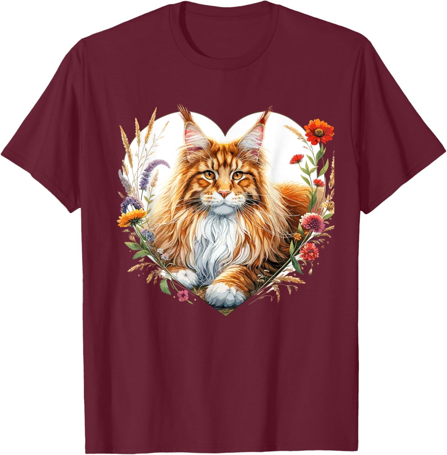 My Cat Is My Valentine Cute Orange Maine Coon Cat in a Heart Women Girls Kids T-Shirt - T-Shirt | Maroon