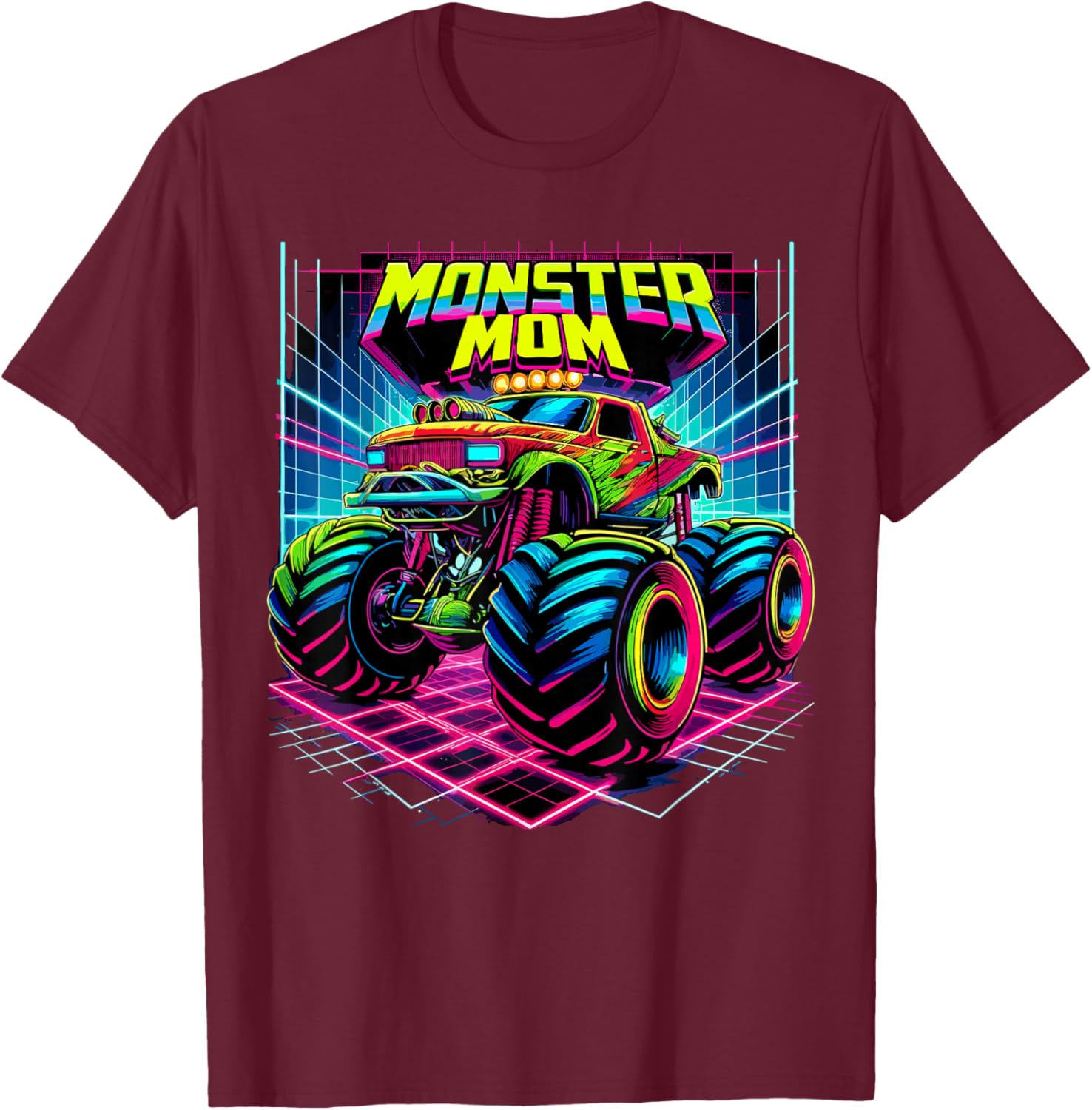 Monster Truck Mom Birthday Party Retro Monster Trucks T-Shirt - T-Shirt | Maroon