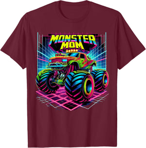 Monster Truck Mom Birthday Party Retro Monster Trucks T-Shirt - T-Shirt | Maroon