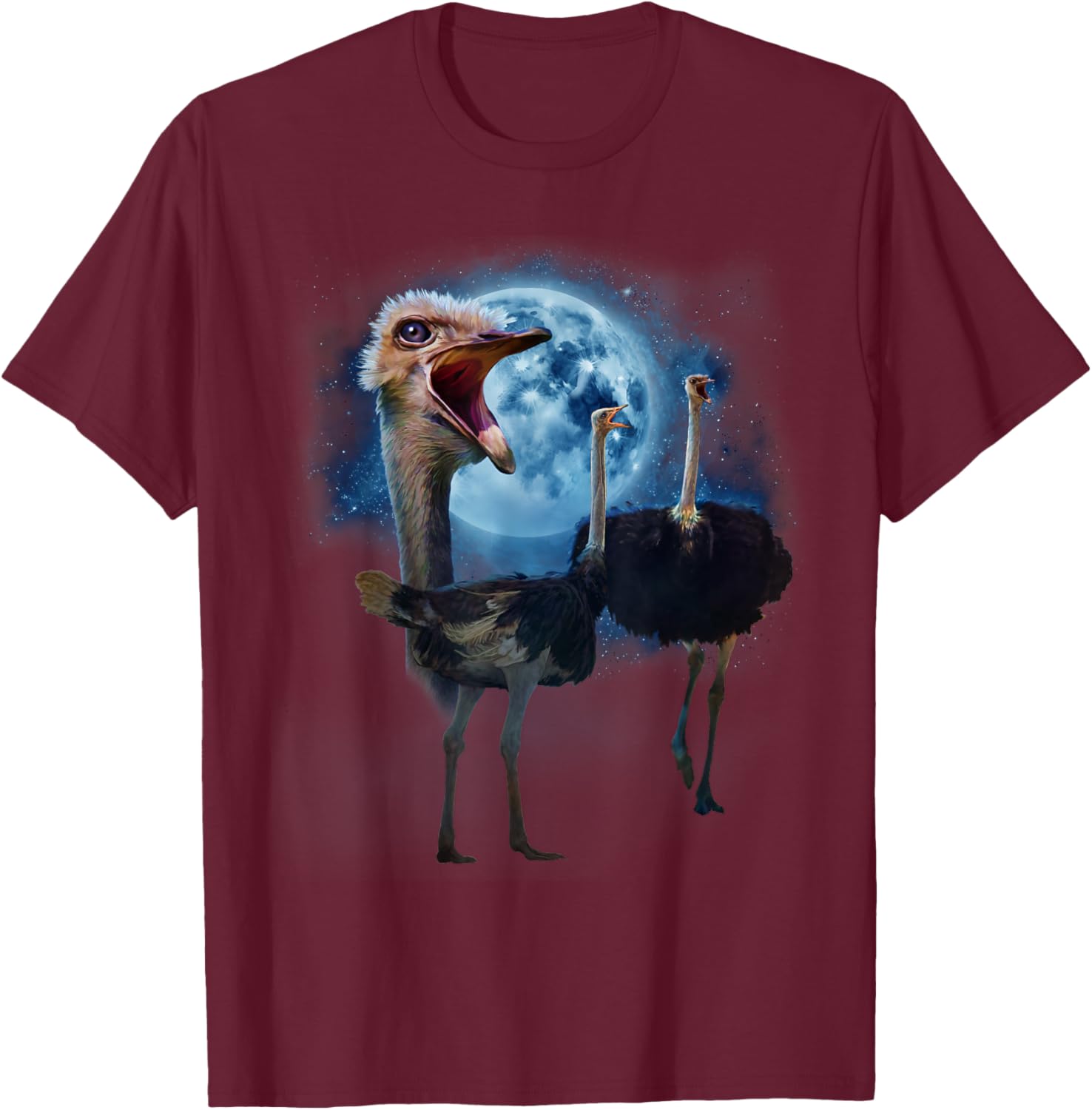 Funny Ostrich Shirt - Ostriches Howling at the Moon T-Shirt - T-Shirt | Maroon