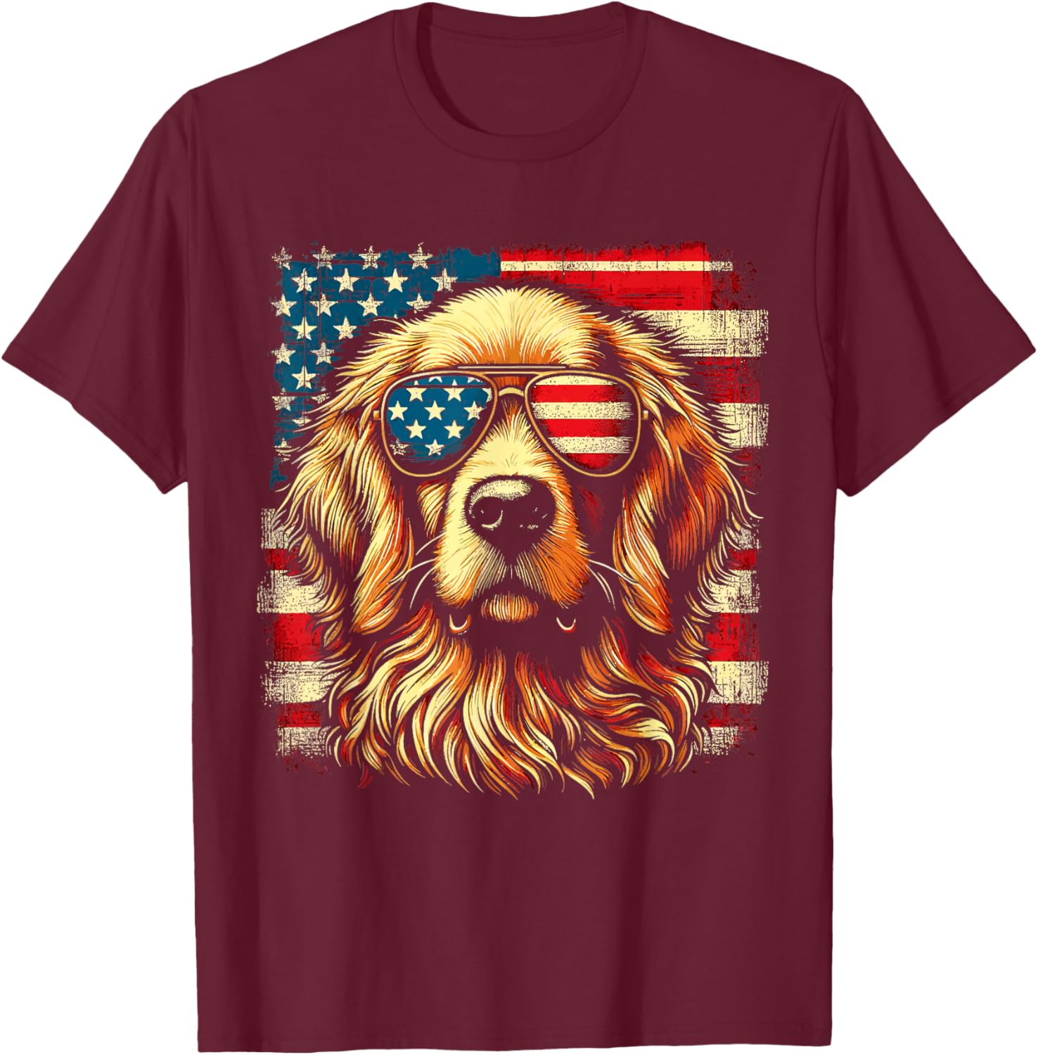 Golden Retriever Patriotic American US Flag 4th Of July T-Shirt - T-Shirt | Maroon