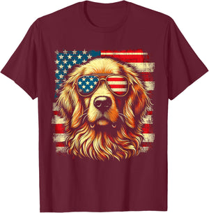 Golden Retriever Patriotic American US Flag 4th Of July T-Shirt - T-Shirt | Maroon