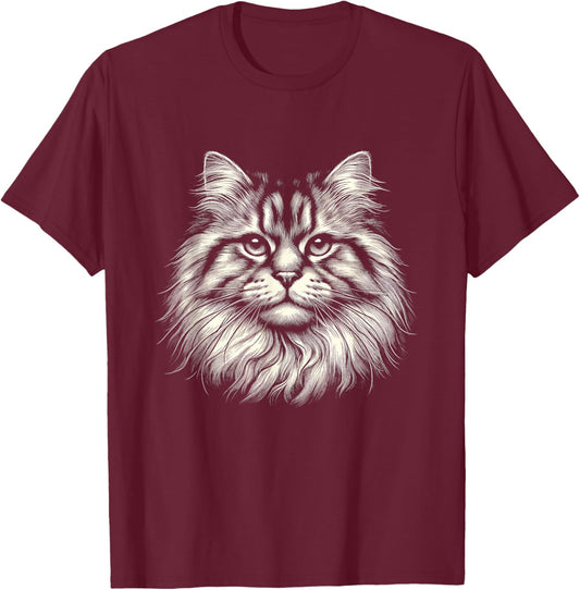 Vintage Siberian Cat Face Graphic Art Design Men Women T-Shirt - T-Shirt | Maroon