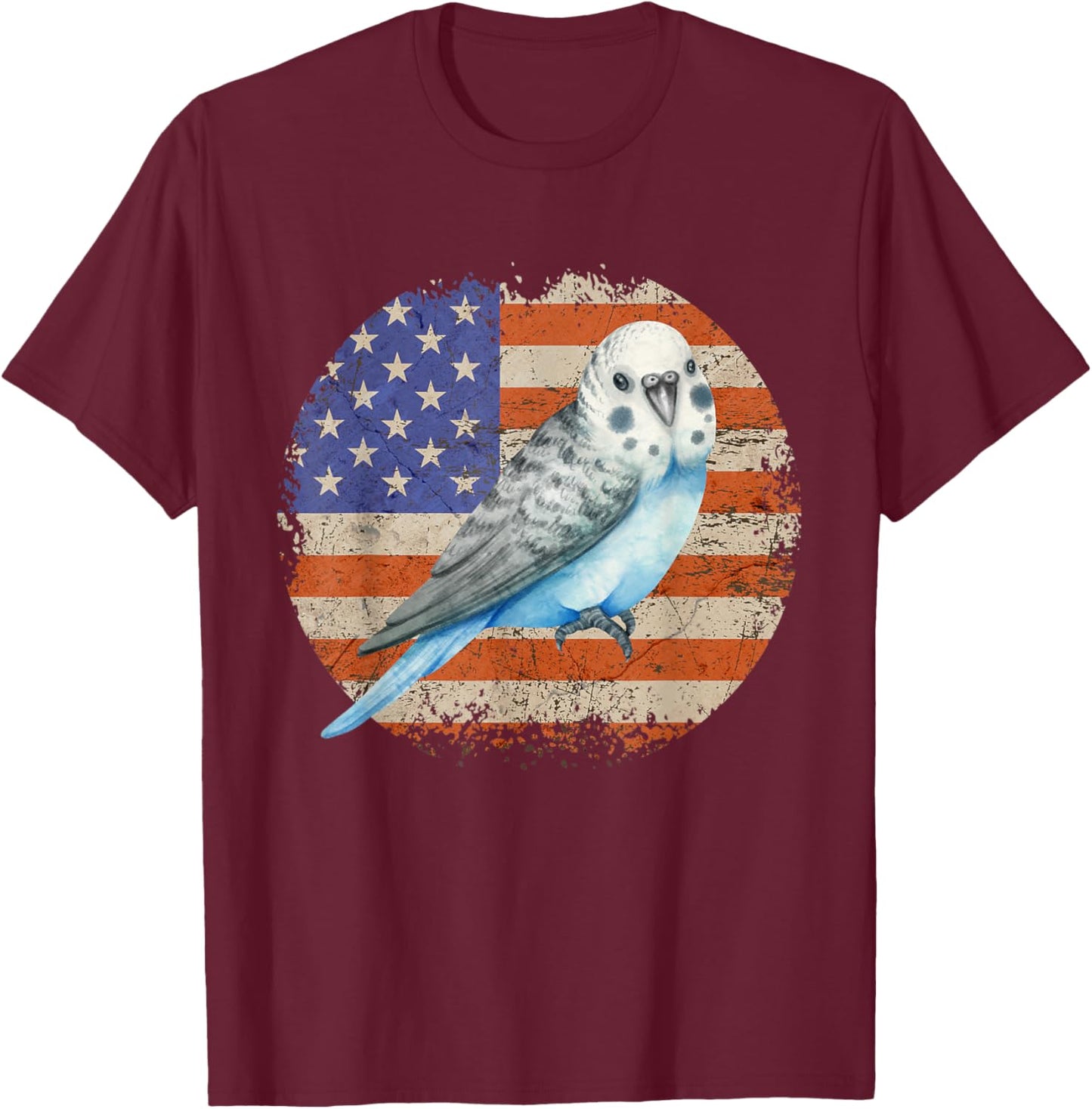 Parakeet Budgie Retro Grunge Patriotic American US Flag T-Shirt - T-Shirt | Maroon