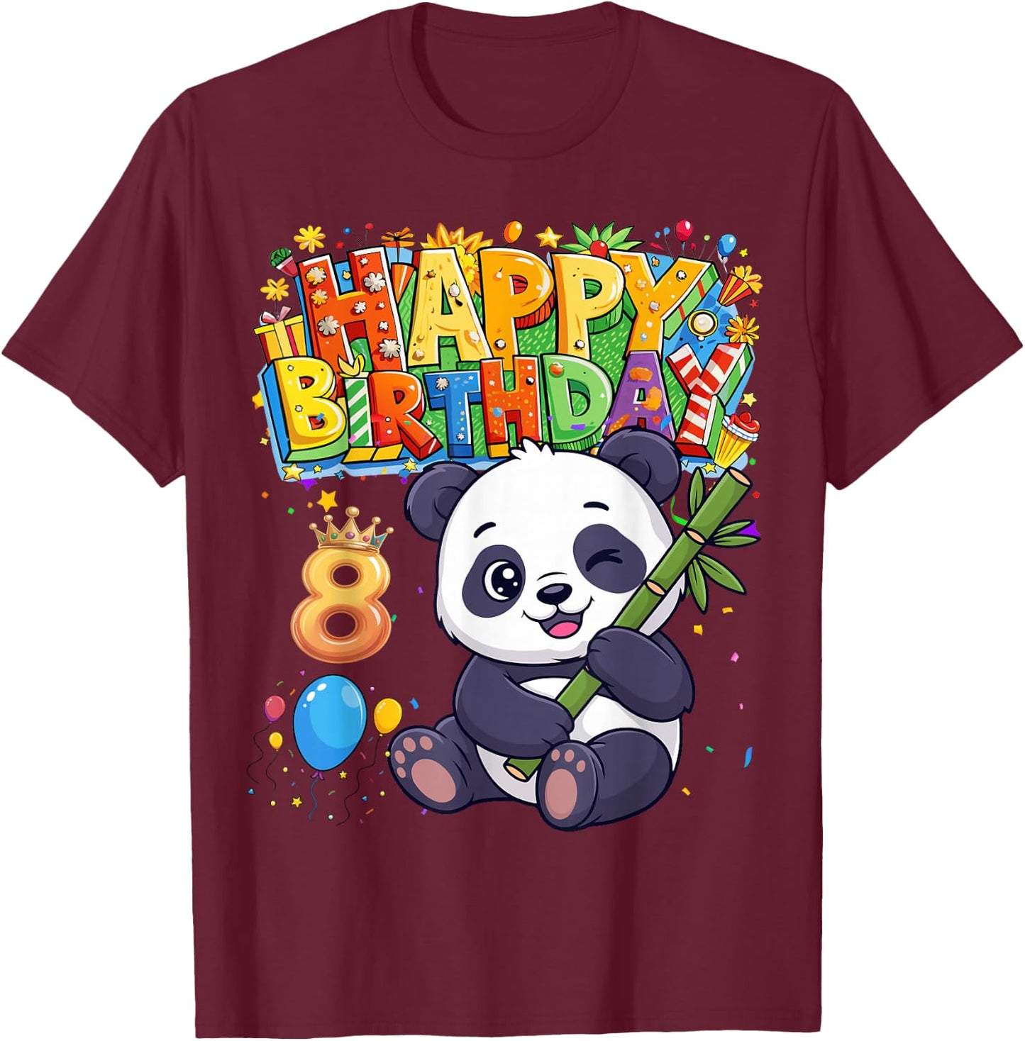 It's My Birthday Panda Kids 8 Years Old Girl T-Shirt - T-Shirt | Maroon