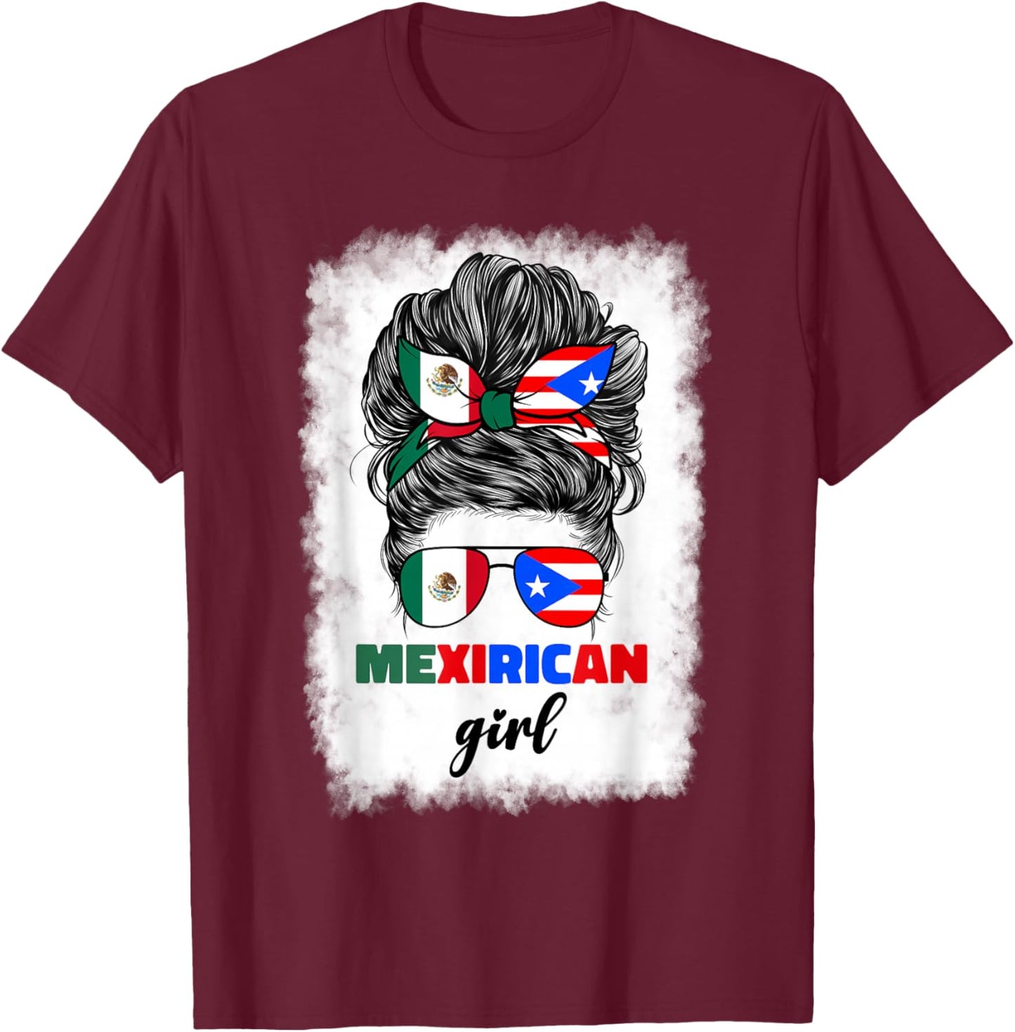 Mexirican Girl Mix Half Mexican and Puerto Rican Rico Flag T-Shirt - T-Shirt | Maroon