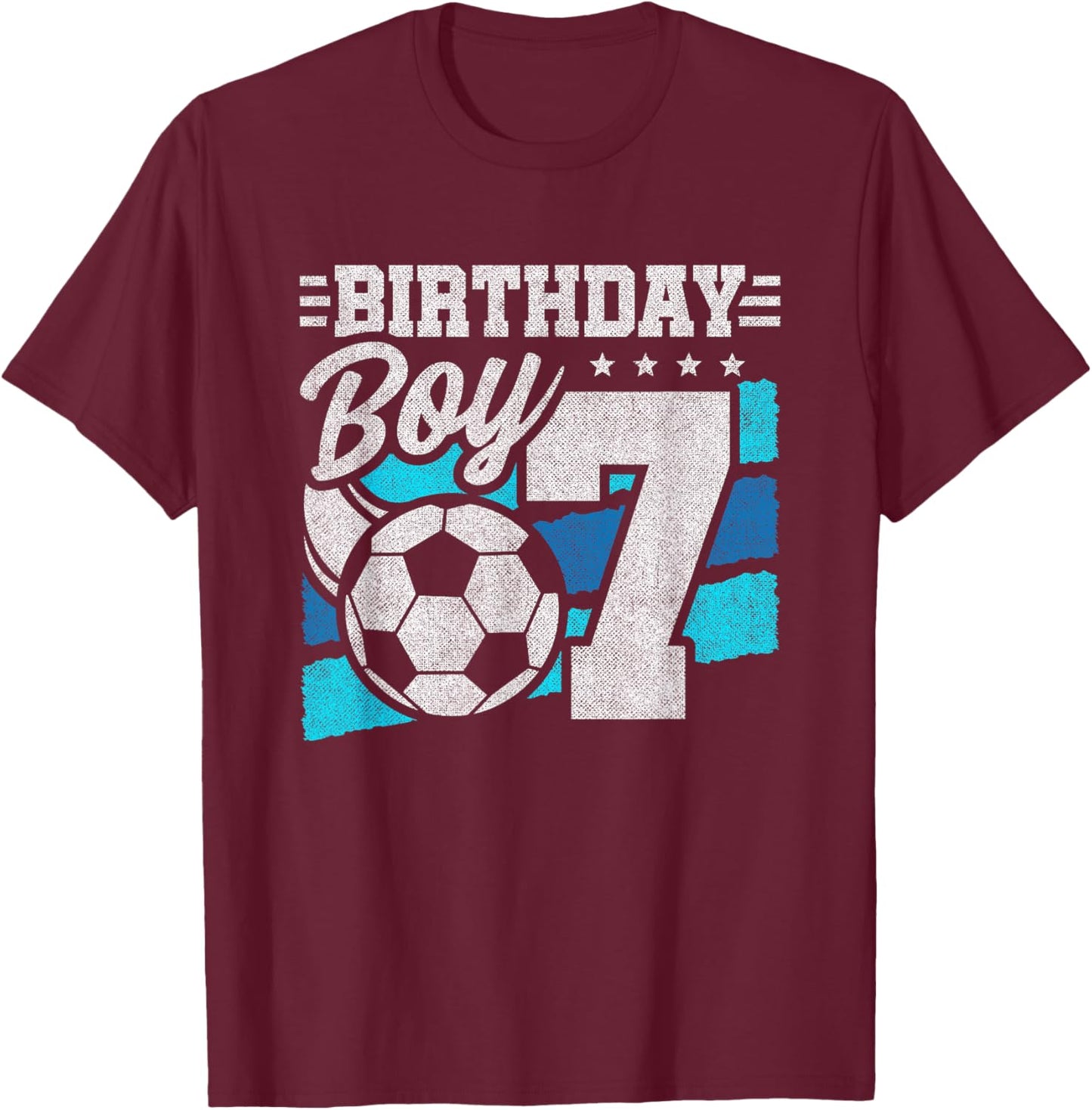 Soccer Birthday Party - 7 Year Old Boy - 7th Birthday T-Shirt - T-Shirt | Maroon