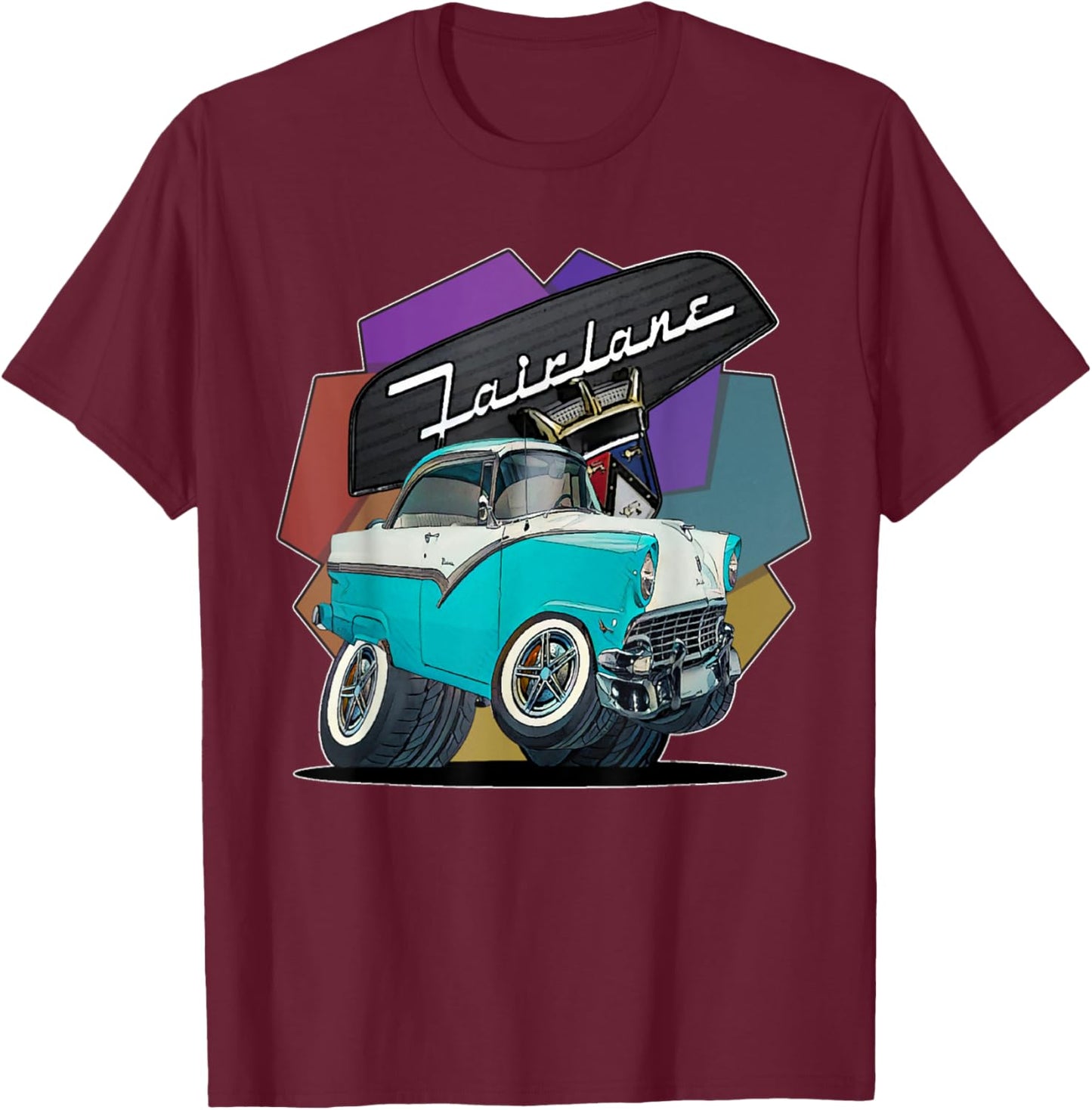 1956 56 Fairlane, Classic Car Art T-Shirt - T-Shirt | Maroon
