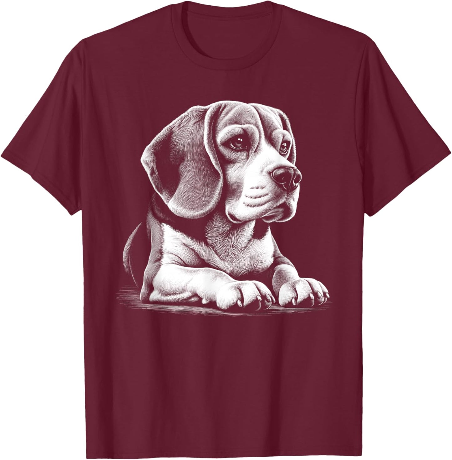 Cute Beagle Portrait in Lying Pose T-Shirt - T-Shirt | Maroon