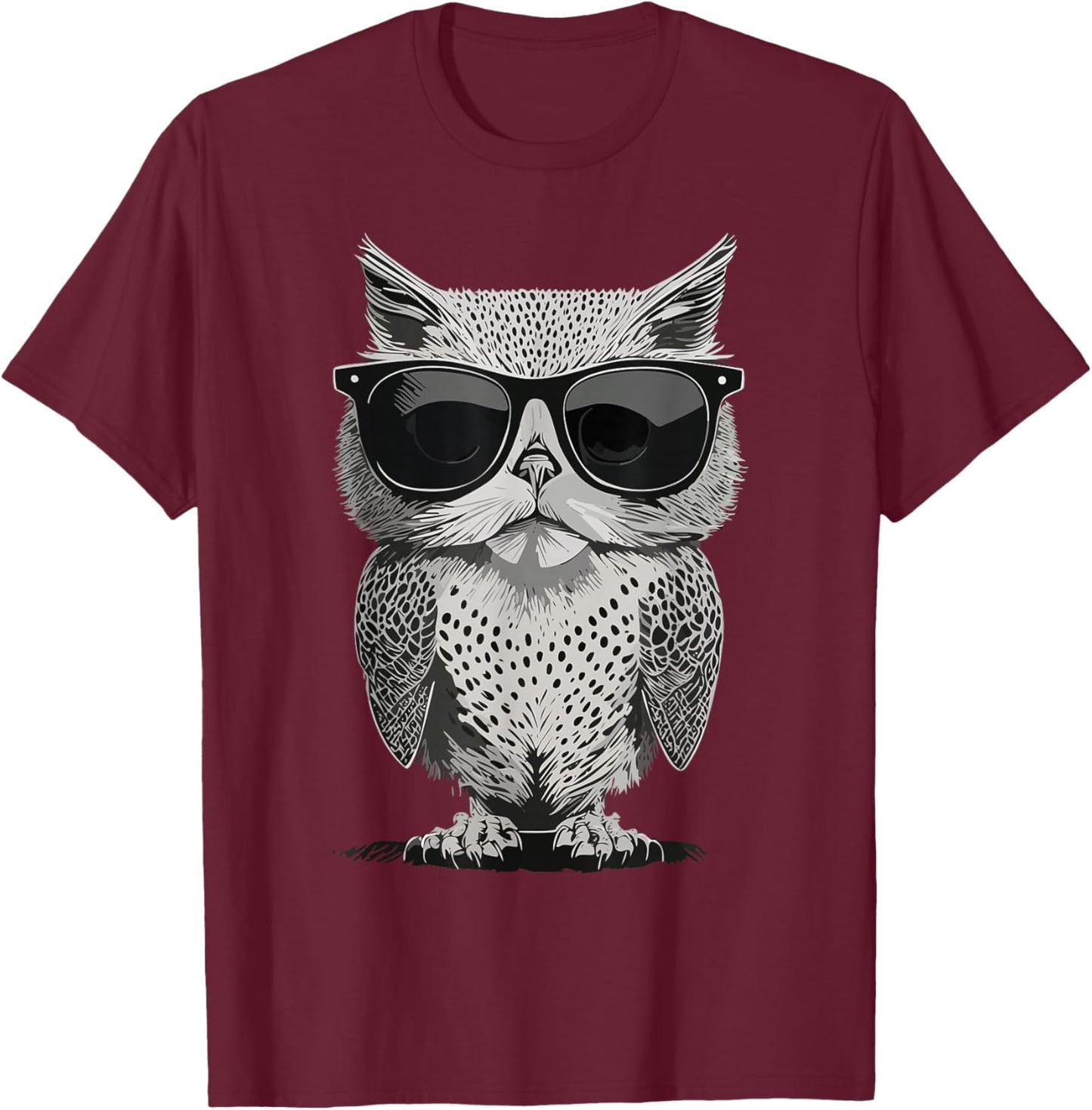 Meowl. Cat and Owl Hybrid Funny Brainrot Meme T-Shirt - T-Shirt | Maroon