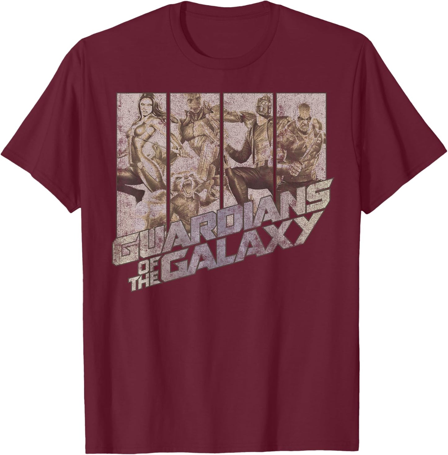 Marvel Guardians of The Galaxy Group Shot Distressed Panels T-Shirt - T-Shirt | Maroon