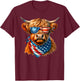 Vintage Patriot Highland Cow 4th Of July American Flag T-Shirt - T-Shirt | Maroon