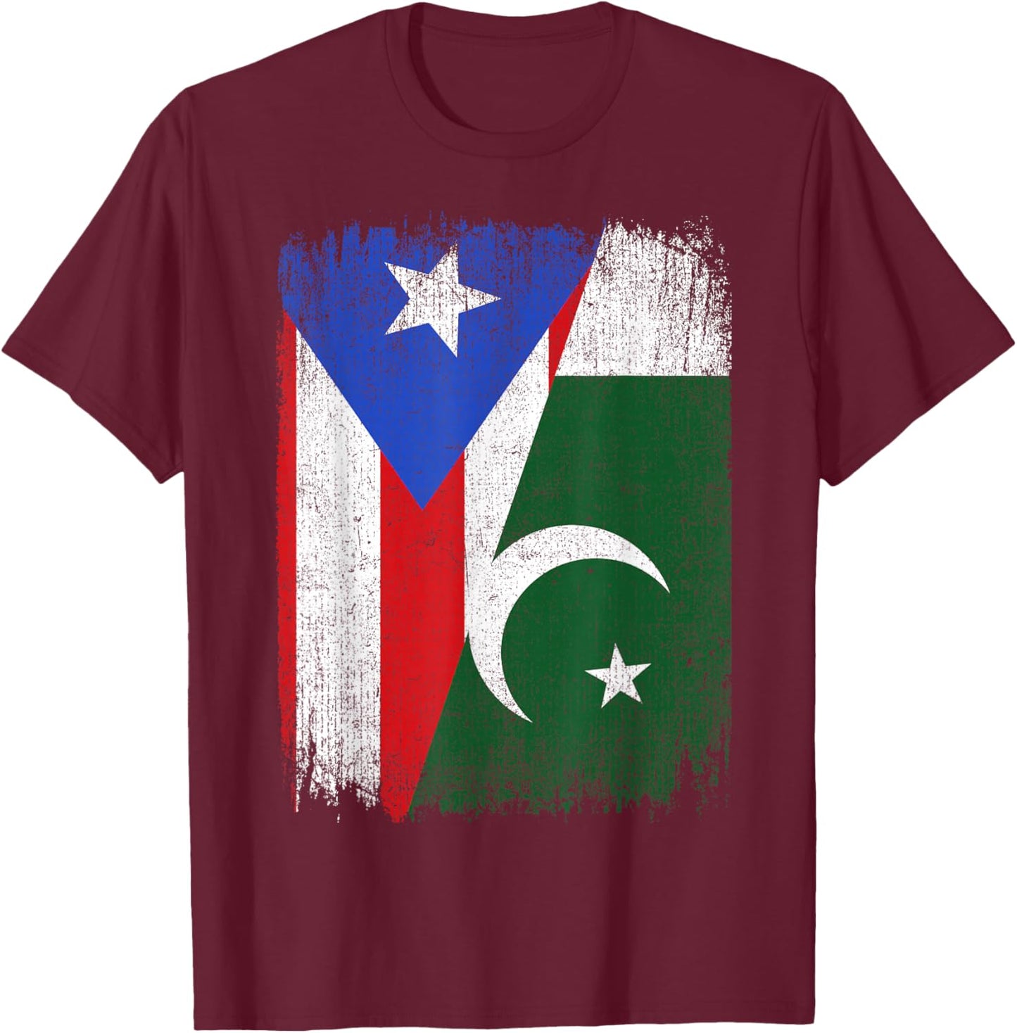 Half Puerto Rico Pakistan Flag Pakistani Pride Roots T-Shirt - T-Shirt | Maroon