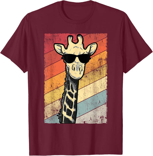 Retro Vintage Giraffe Sunglasses Gift Funny Animal Lover T-Shirt - T-Shirt | Maroon