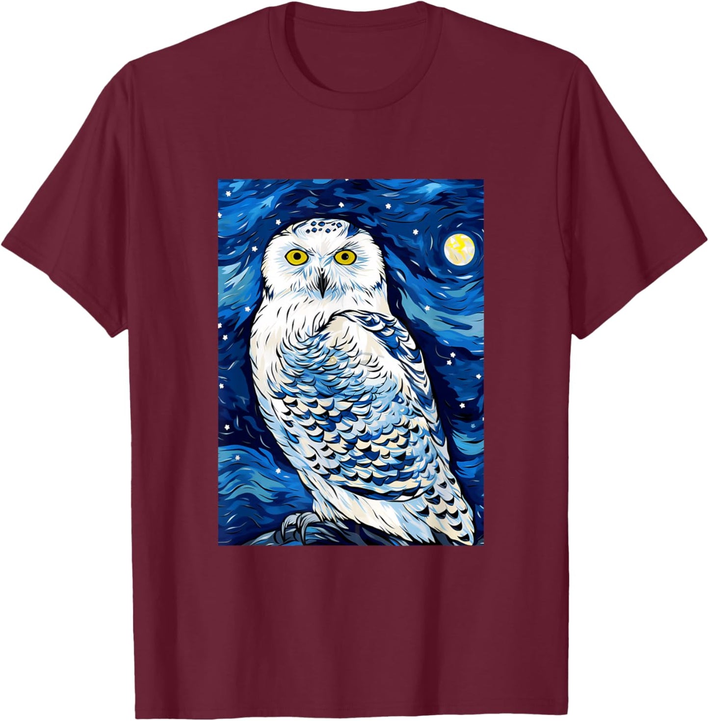 Snowy Owl Starry Night Painting Men Women Kids T-Shirt - T-Shirt | Maroon