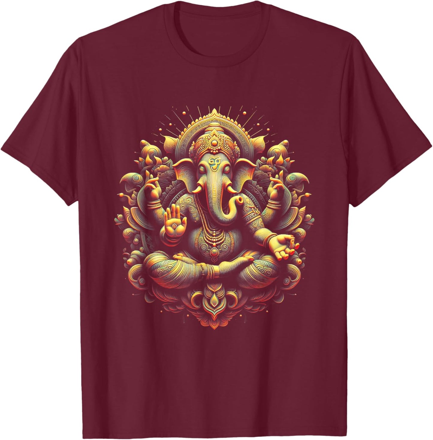 Ganesh Yoga Hindu Elephant God Ganesha Puja Black -Adults Yoga Themed T-Shirt - T-Shirt | Maroon
