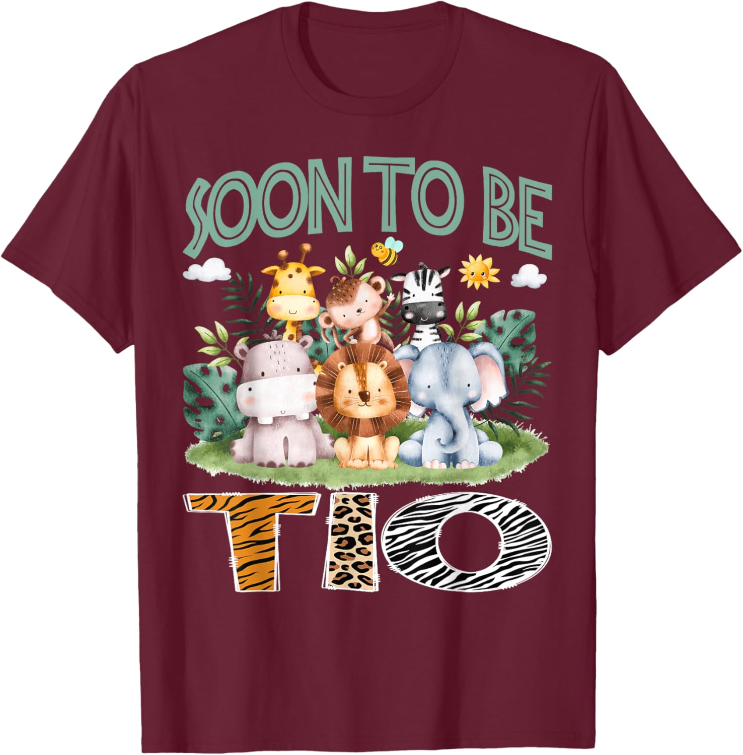 Soon To Be Tio Animal Safari Jungle Gender Reveal T-Shirt - T-Shirt | Maroon