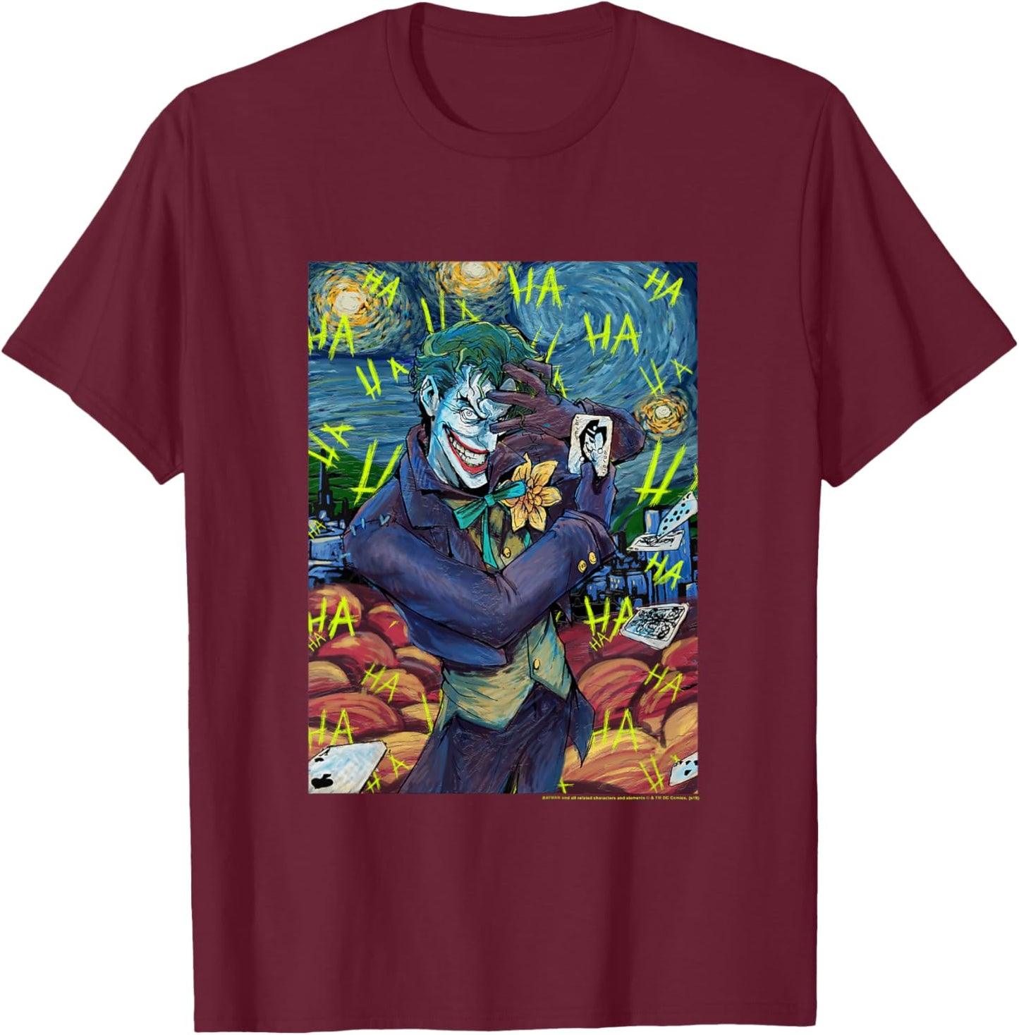 Kids DC Comics Youth The Joker Van Gogh Starry Night Villain T-Shirt - T-Shirt | Maroon