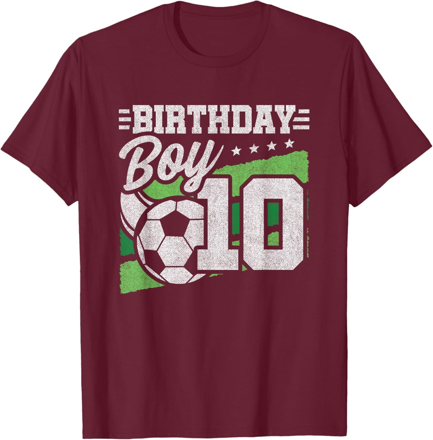 10 Year Old Soccer Birthday - Boys 10th Birthday Soccer T-Shirt - T-Shirt | Maroon