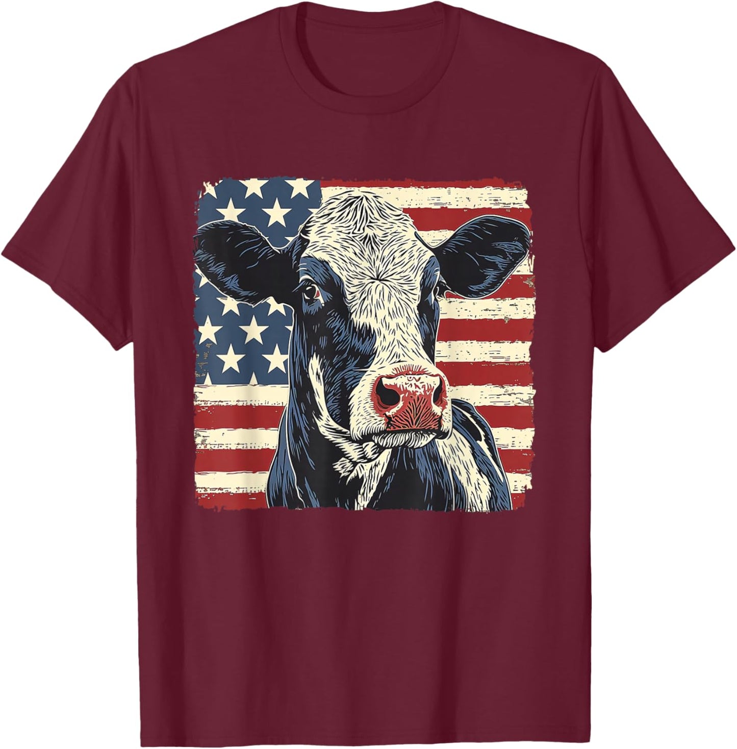 American Star Stripes Fourth of July Shirt Cow Women Men T-Shirt - T-Shirt | Maroon