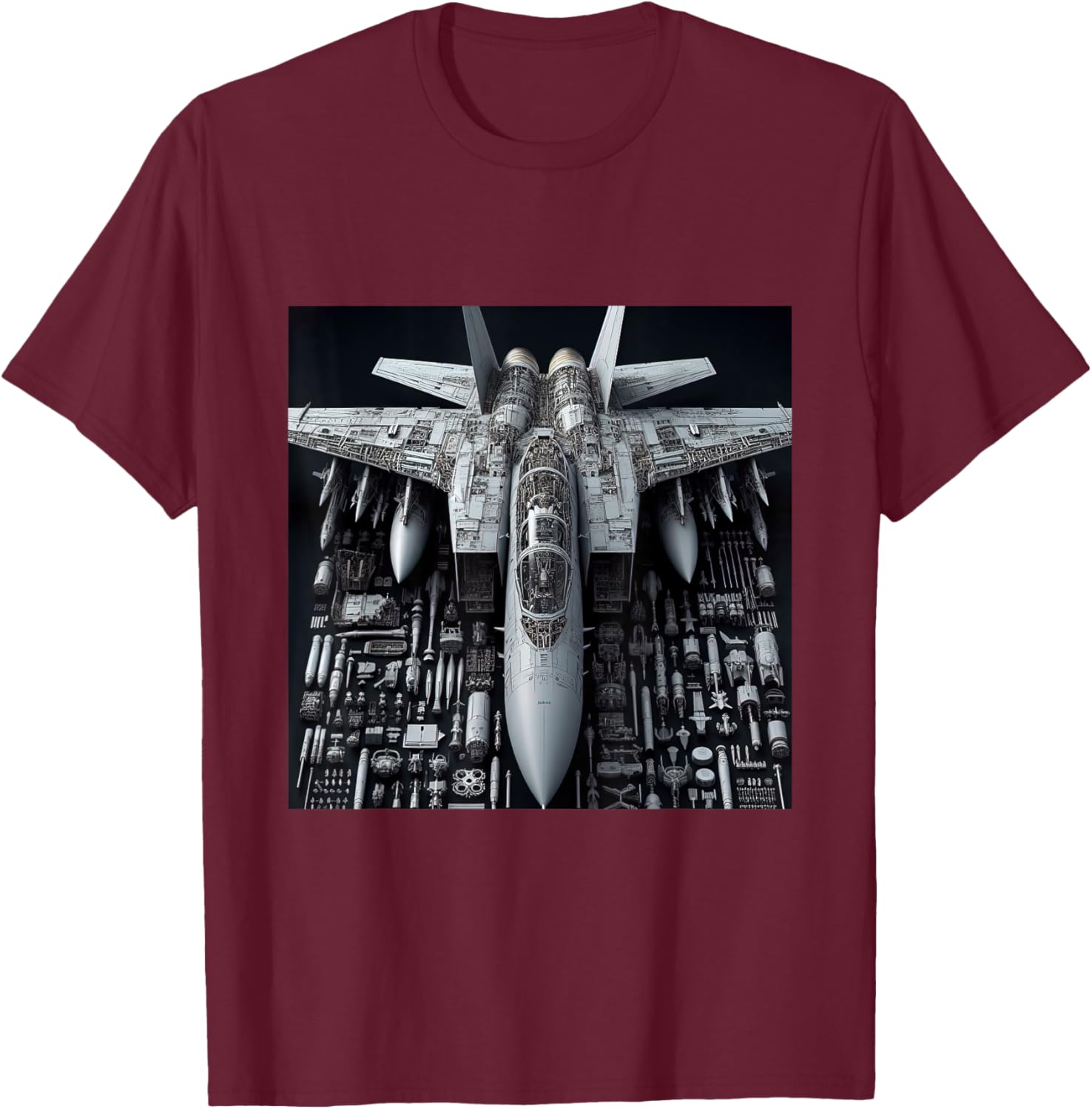 F-14 Tomcat Fighter Jet Assembly Blueprint Military Aviation T-Shirt - T-Shirt | Maroon