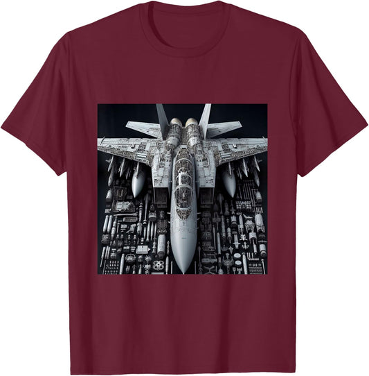 F-14 Tomcat Fighter Jet Assembly Blueprint Military Aviation T-Shirt - T-Shirt | Maroon