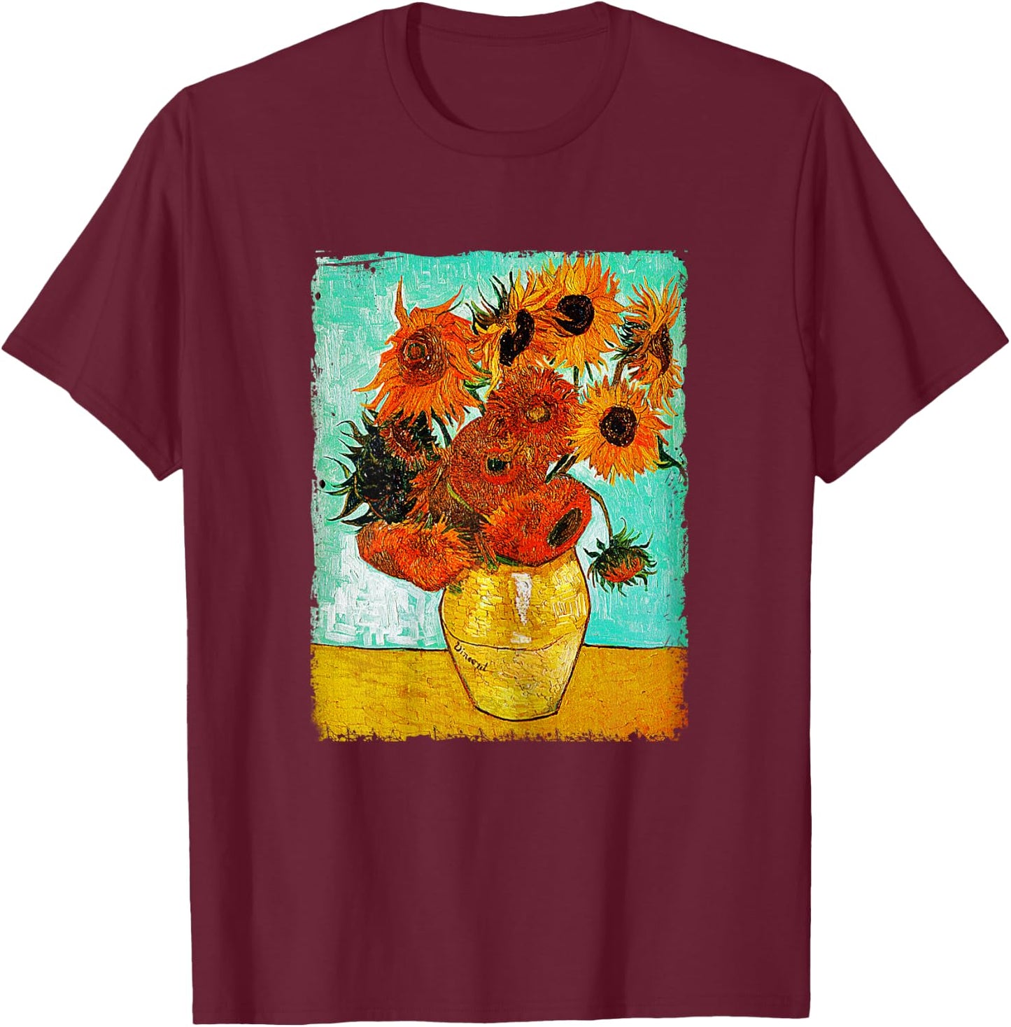 Van Gogh Sunflowers T Shirt Vintage Floral Painting Gif T-Shirt - T-Shirt | Maroon