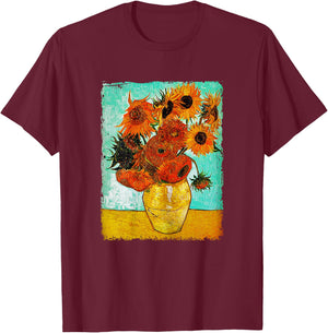 Van Gogh Sunflowers T Shirt Vintage Floral Painting Gif T-Shirt - T-Shirt | Maroon