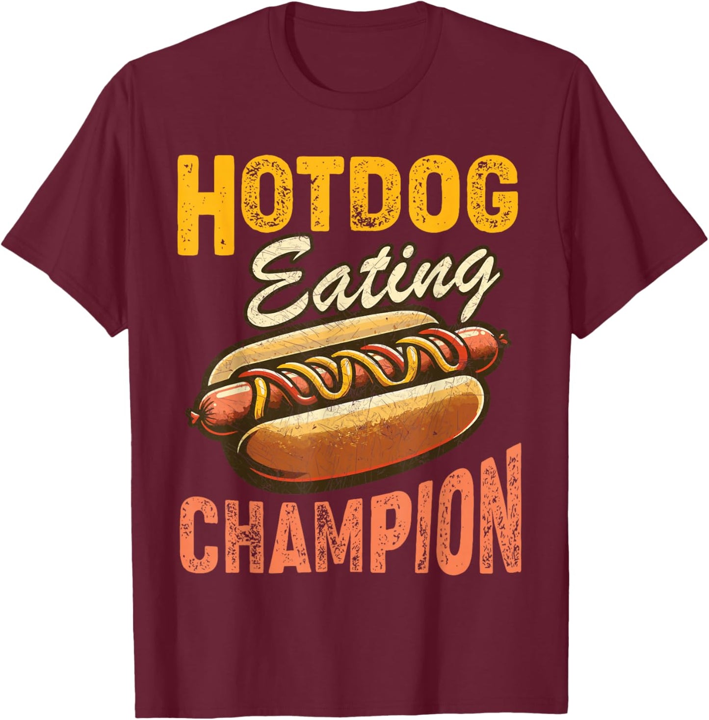 Funny Hotdog Eating Champion Estate Fair Retro Food Contest T-Shirt - T-Shirt | Maroon
