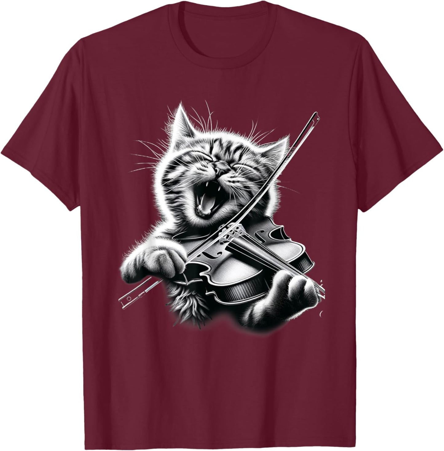 Funny Orchestra Musician Violinist Rock Cat Playing Violin T-Shirt - T-Shirt | Maroon