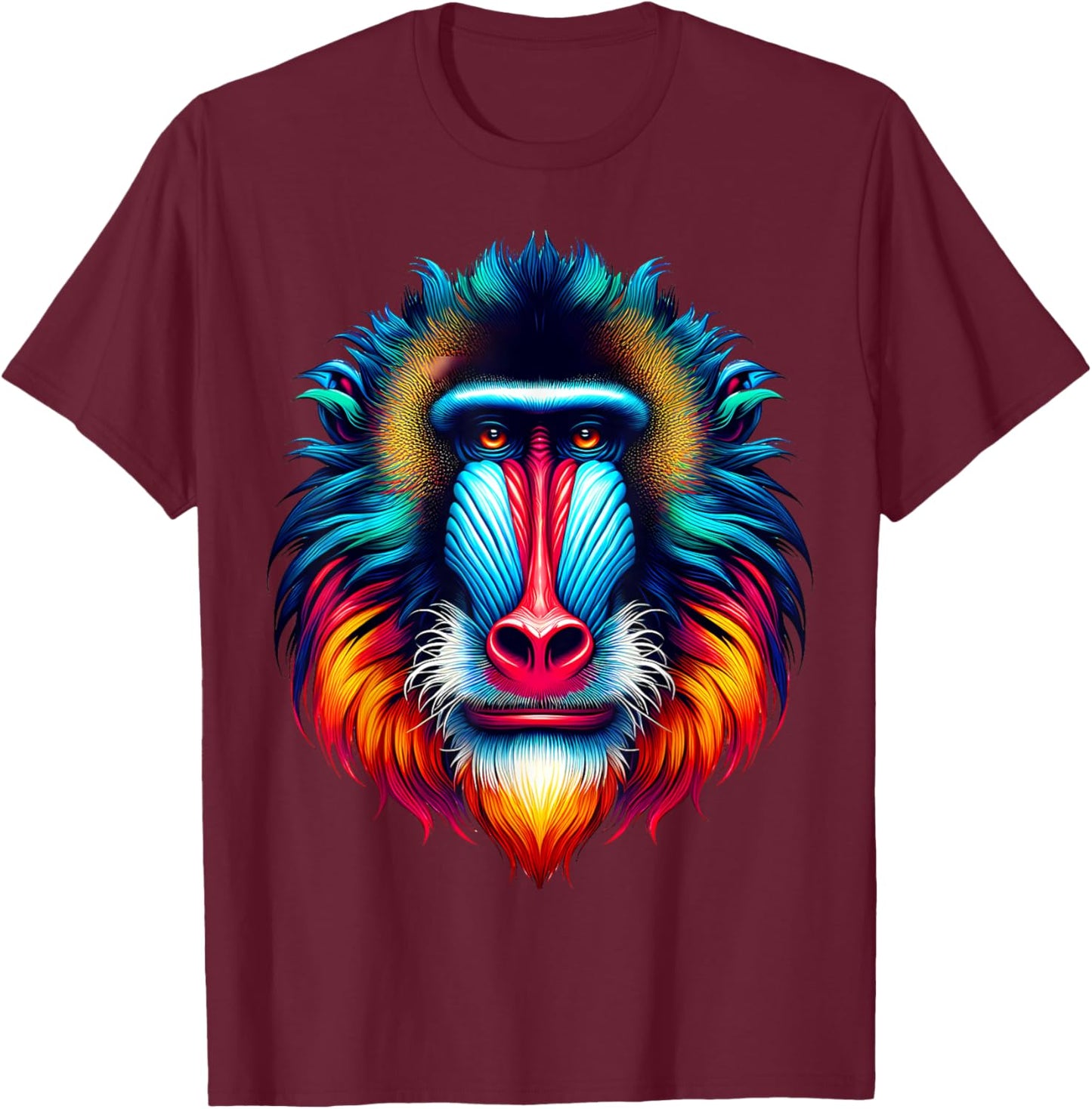 Cool Mandrill Monkey Spirit Animal Illustration Tie Dye Art T-Shirt - T-Shirt | Maroon