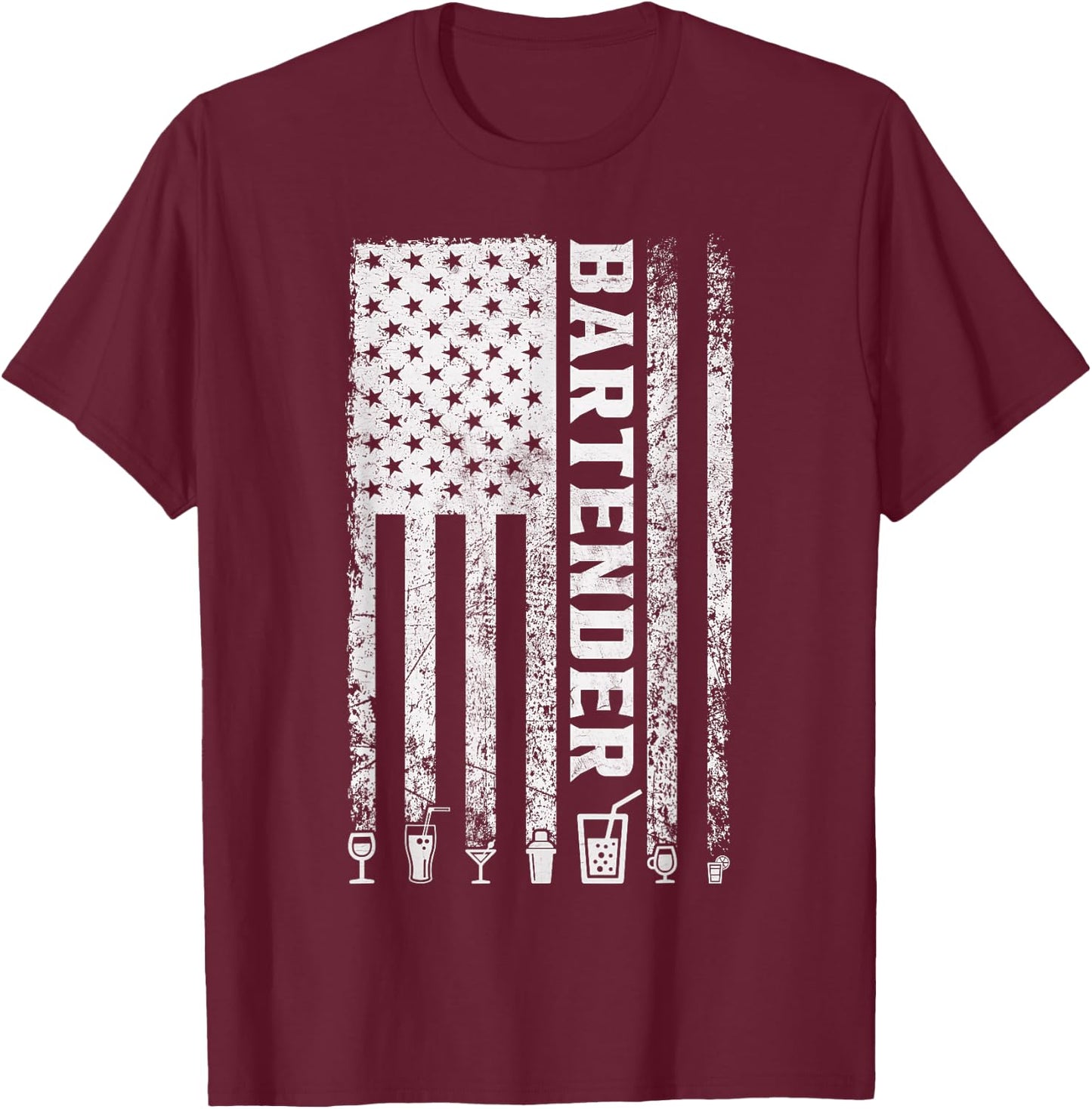 Bartender American Flag 4th of July Vintage Funny Bartender T-Shirt - T-Shirt | Maroon