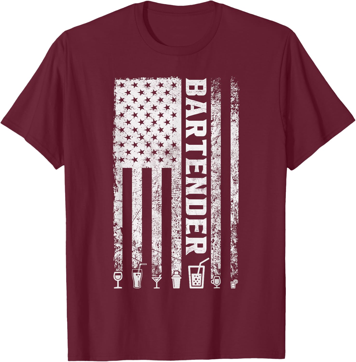 Bartender American Flag 4th of July Vintage Funny Bartender T-Shirt - T-Shirt | Maroon