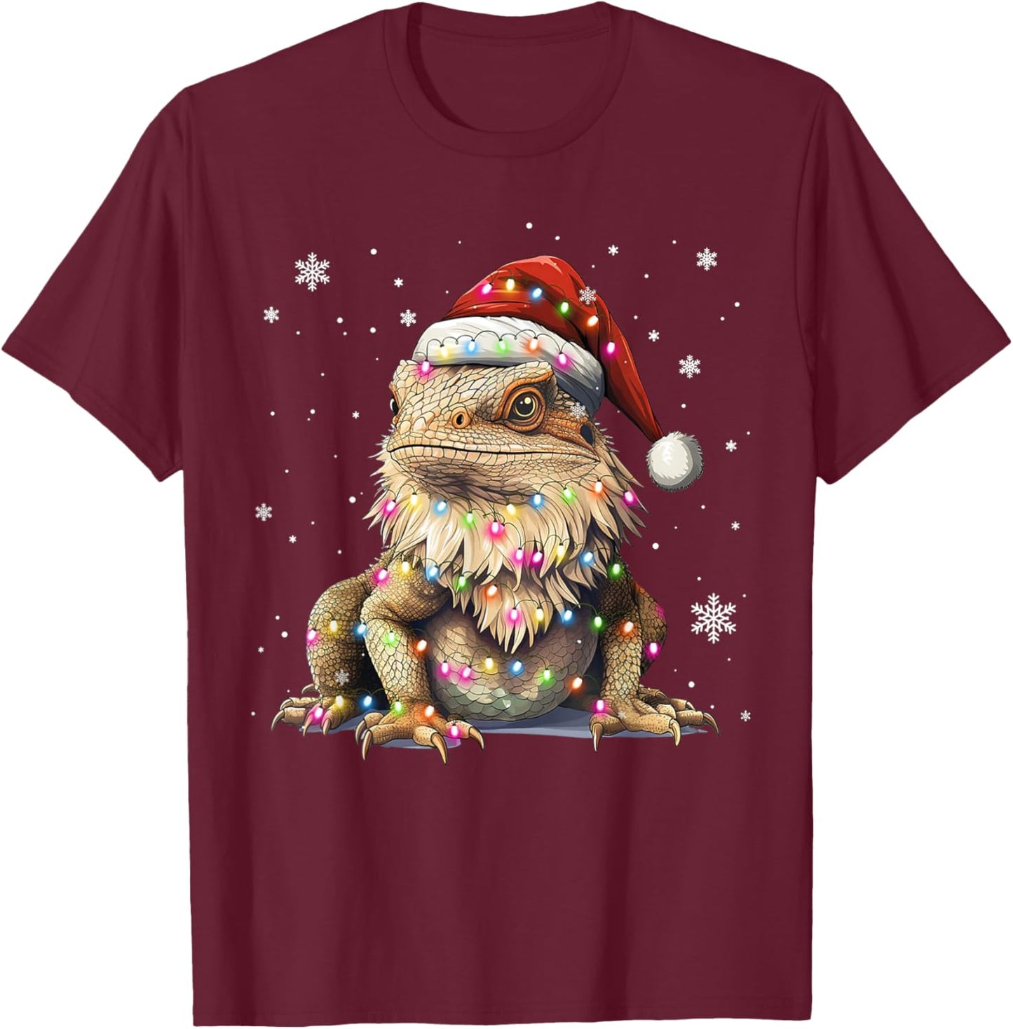 Funny Bearded Dragon Santa Hat Christmas Reptiles Lizard T-Shirt - T-Shirt | Maroon
