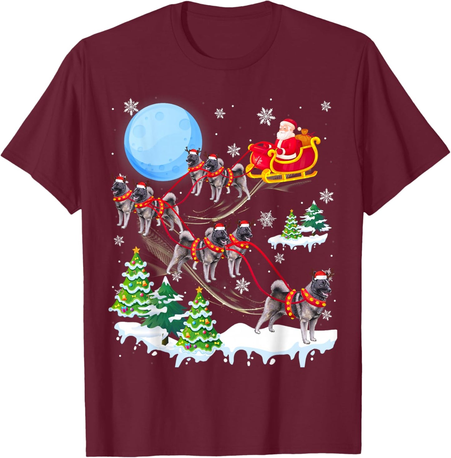 Norwegian Elkhound Reindeer Christmas Dog Riding Santa T-Shirt - T-Shirt | Maroon