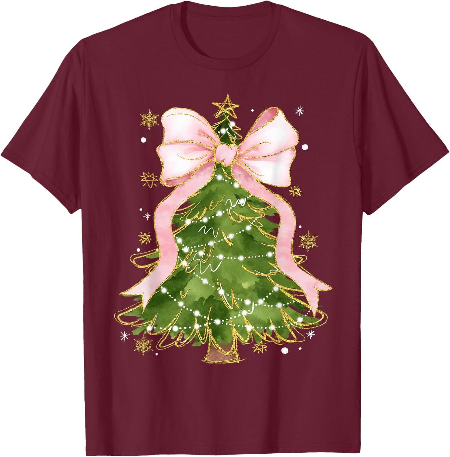 Coquette Bow Christmas Tree Xmas Holiday Girly Outfit Women T-Shirt - T-Shirt | Maroon