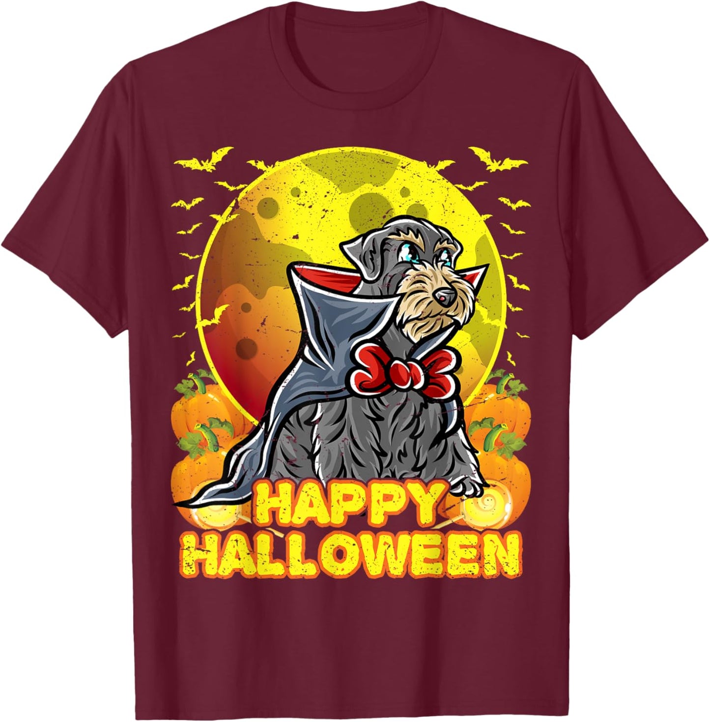 Miniature Schnauzer Happy Halloween Costume Vampire T-Shirt - T-Shirt | Maroon