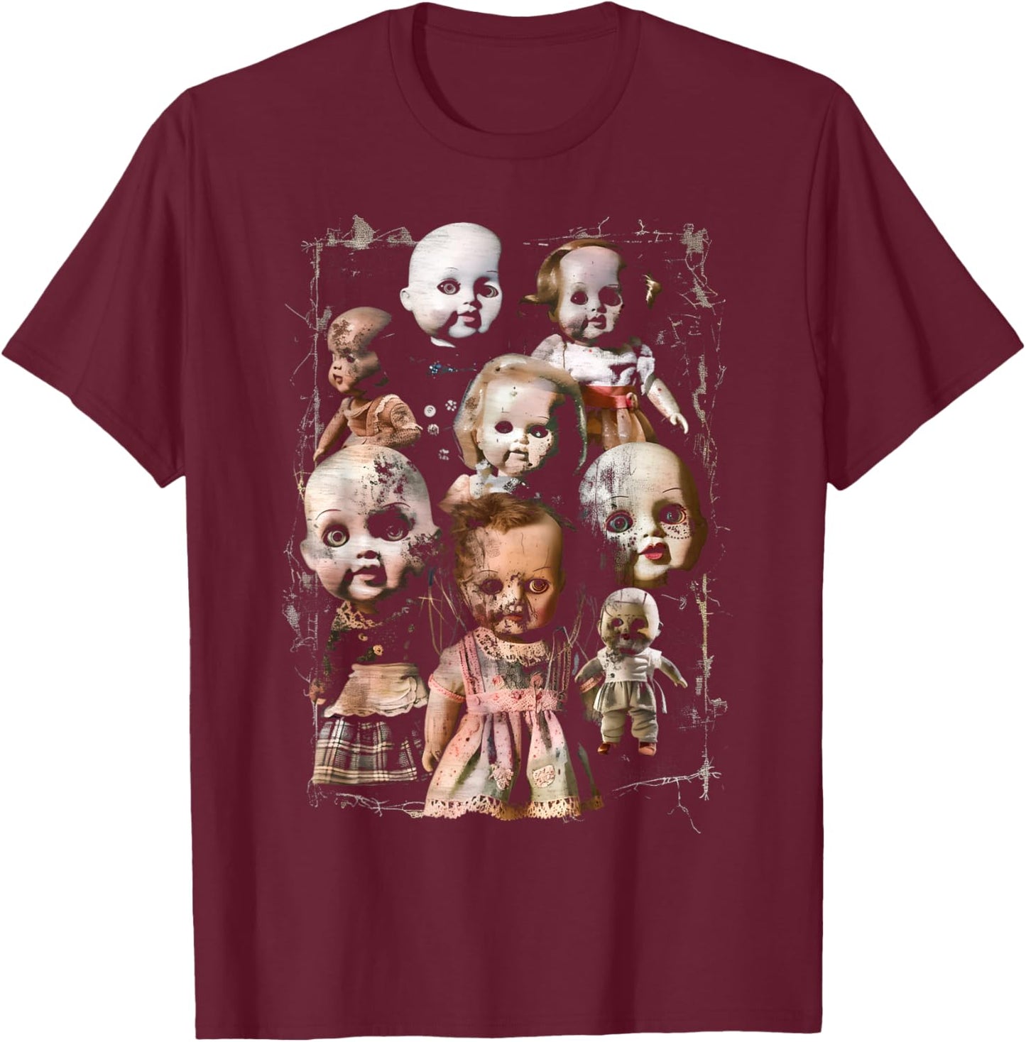 Creepy Dolls Haunted Possessed Horror Movie Goth Alt Scary T-Shirt - T-Shirt | Maroon
